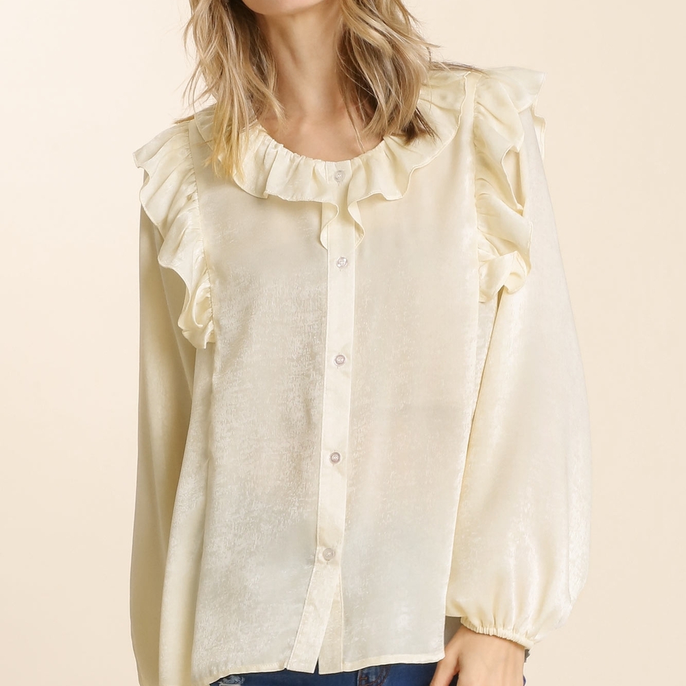 Umgee Ivory Ruffle Button-Up Blouse - Picture 2 of 4